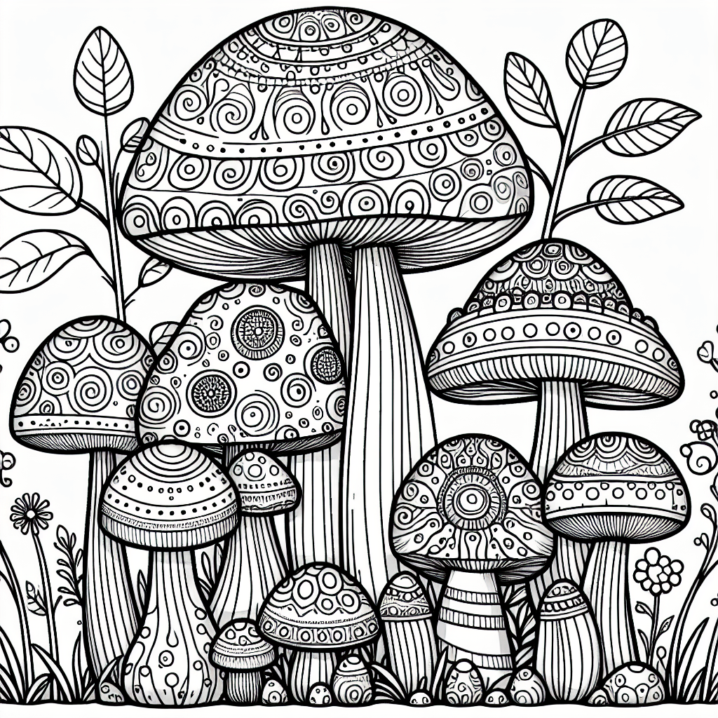 Fantasy mushroom forest with glowing caps, fairies, and tiny lanterns hidden among the foliage.