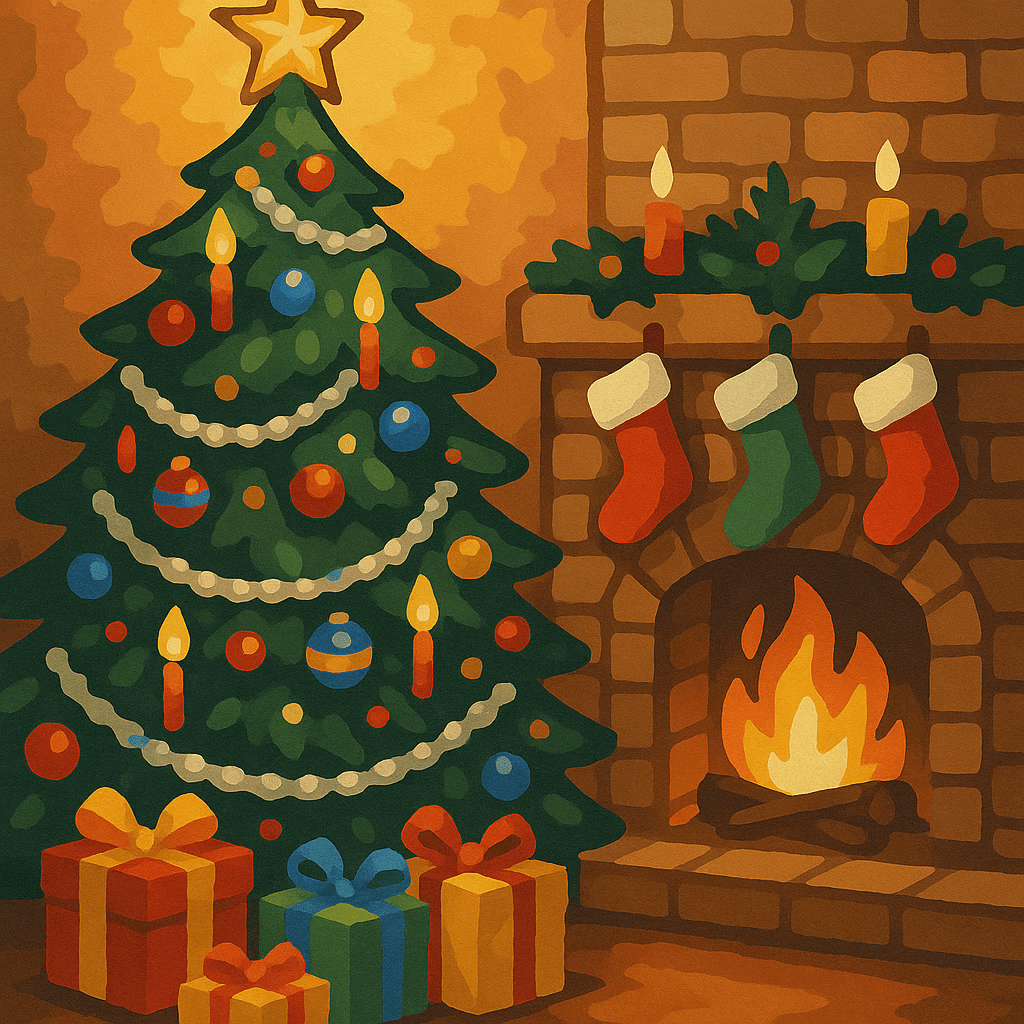 Christmas Tree & Fireplace - Paint By Numbers Kit - Custom Paint By Numbers