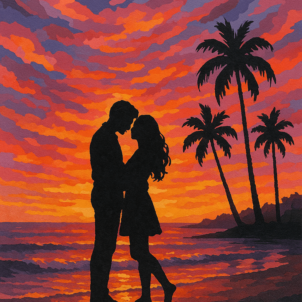 Couple Silhouette Sunset Beach - Paint By Numbers - Custom Paint By Numbers