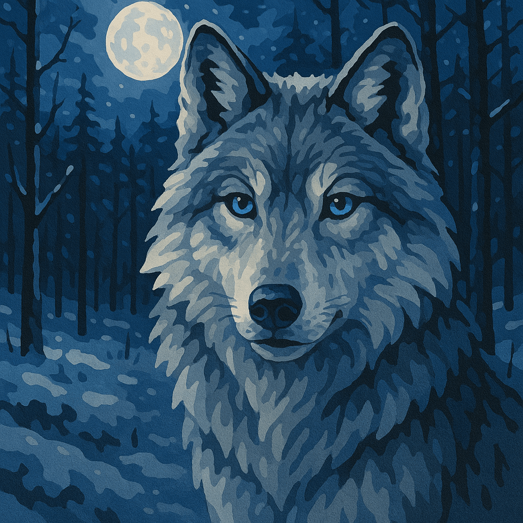 Paint By Numbers | Mystical Wolf in Moonlight - Custom Paint By Numbers