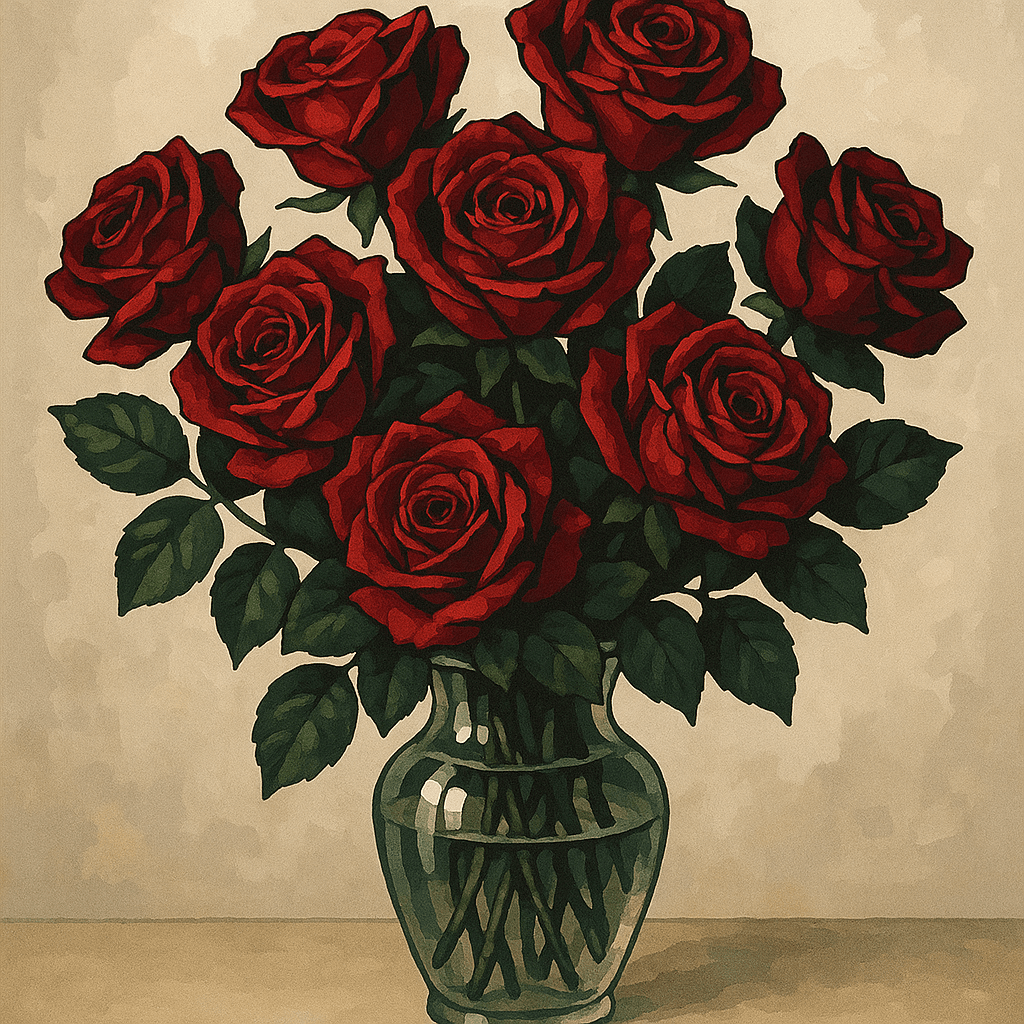 Paint By Numbers | Red Roses in Crystal Vase - Custom Paint By Numbers
