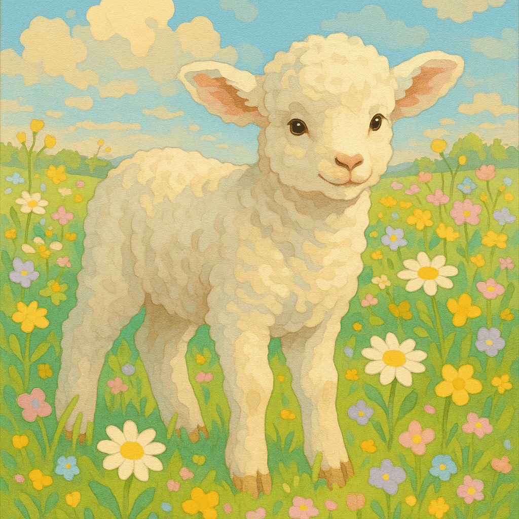 Spring Lamb in Meadow - Paint By Numbers Kit - Custom Paint By Numbers
