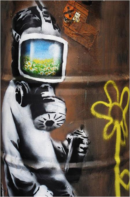 Banksy Sunflower Field Gas Mask Graffiti - London - Custom Paint By Numbers