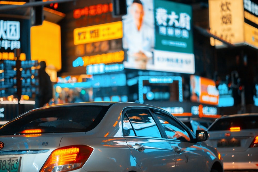Paint By Numbers | Changsha - Red Car Parked Near Store During Daytime - Custom Paint By Numbers
