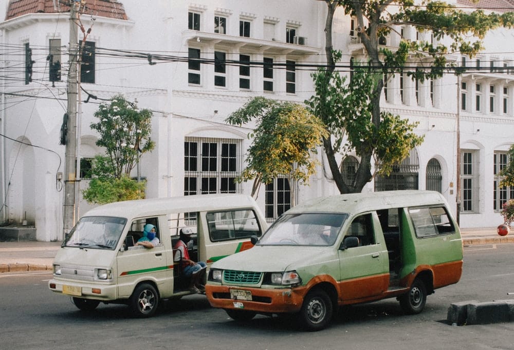 Paint By Numbers | White And Green Van Parked Beside White Concrete Building During Daytime - Custom Paint By Numbers