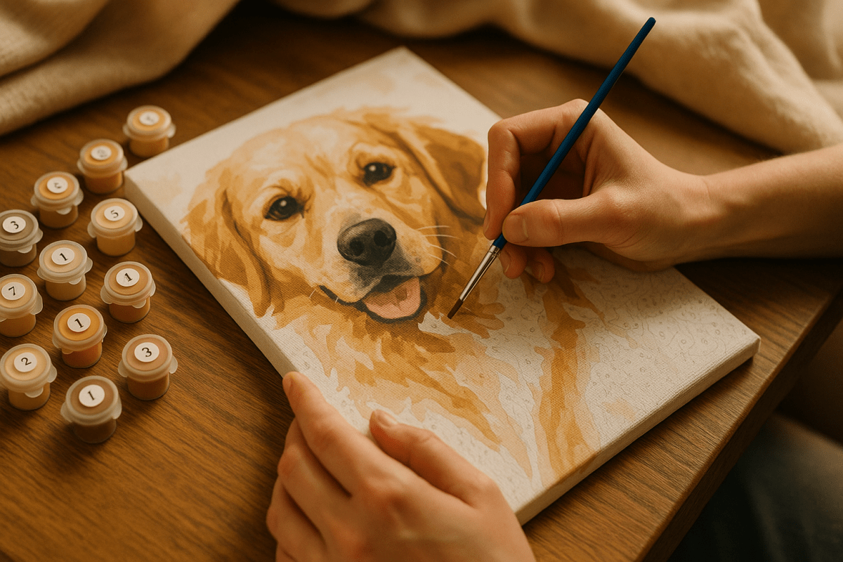 Person painting a paint by numbers canvas - relaxing creative activity