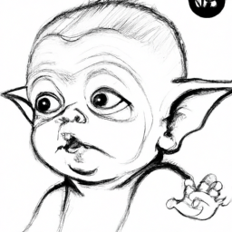 How To Draw A Baby-Yoda-Black-White - A Step By Step Drawing Guide - Custom Paint By Numbers