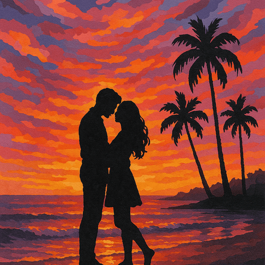Couple Silhouette Sunset Beach - Paint By Numbers - Custom Paint By Numbers