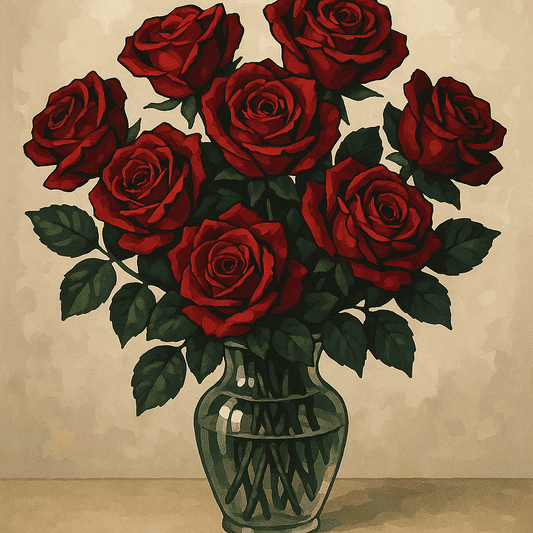 Paint By Numbers | Red Roses in Crystal Vase - Custom Paint By Numbers
