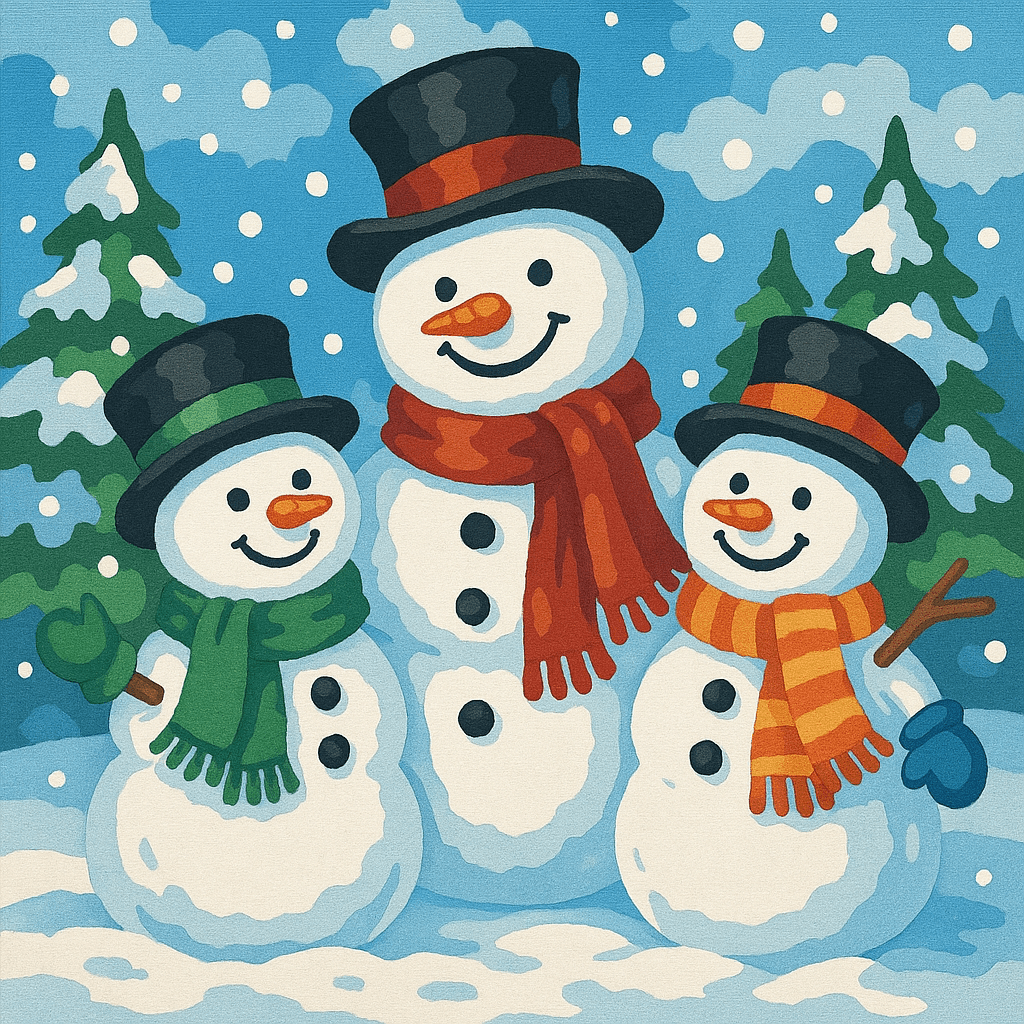 Winter Snowman Family - Paint By Numbers Kit - Custom Paint By Numbers