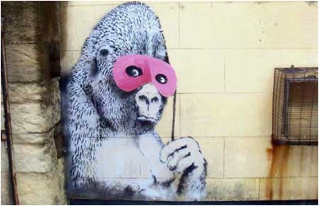 Banksy Gorilla With Pink Mask Graffiti - Bristol, UK - Custom Paint By Numbers