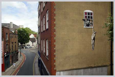 Banksy Man Hanging From Window - Park Street Bristol - Custom Paint By Numbers