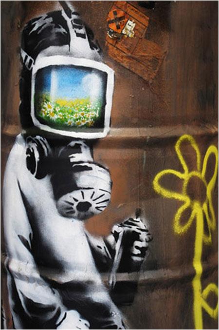 Banksy Sunflower Field Gas Mask Graffiti - London - Custom Paint By Numbers