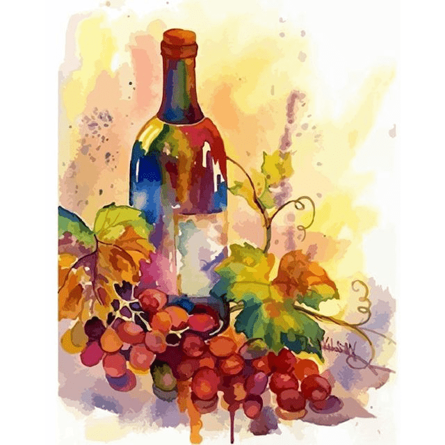Paint By Numbers | A Bottle of Wine and Grapes - Custom Paint By Numbers