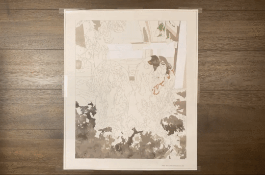 Paint By Numbers | Alpaca - Brown And White Sheep On Brown Wooden Floor - Custom Paint By Numbers