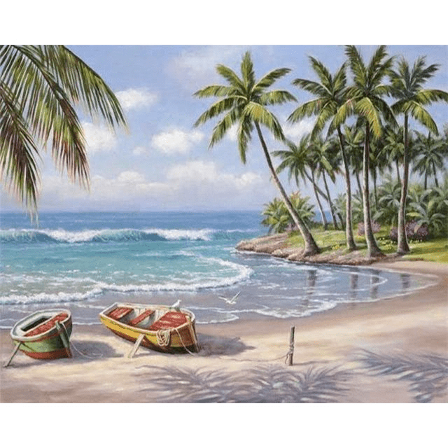 Paint By Numbers | Beach and Palm Trees - Custom Paint By Numbers