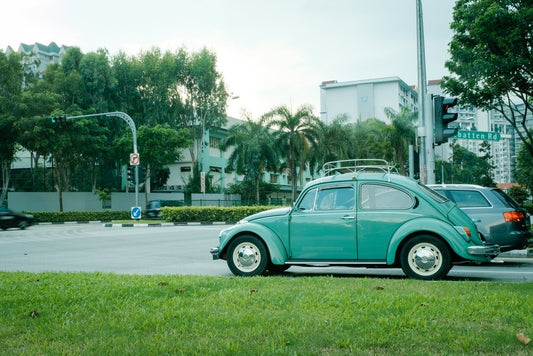 Paint By Numbers | Beetle - Teal Volkswagen Beetle Parked On Gray Concrete Road During Daytime - Custom Paint By Numbers
