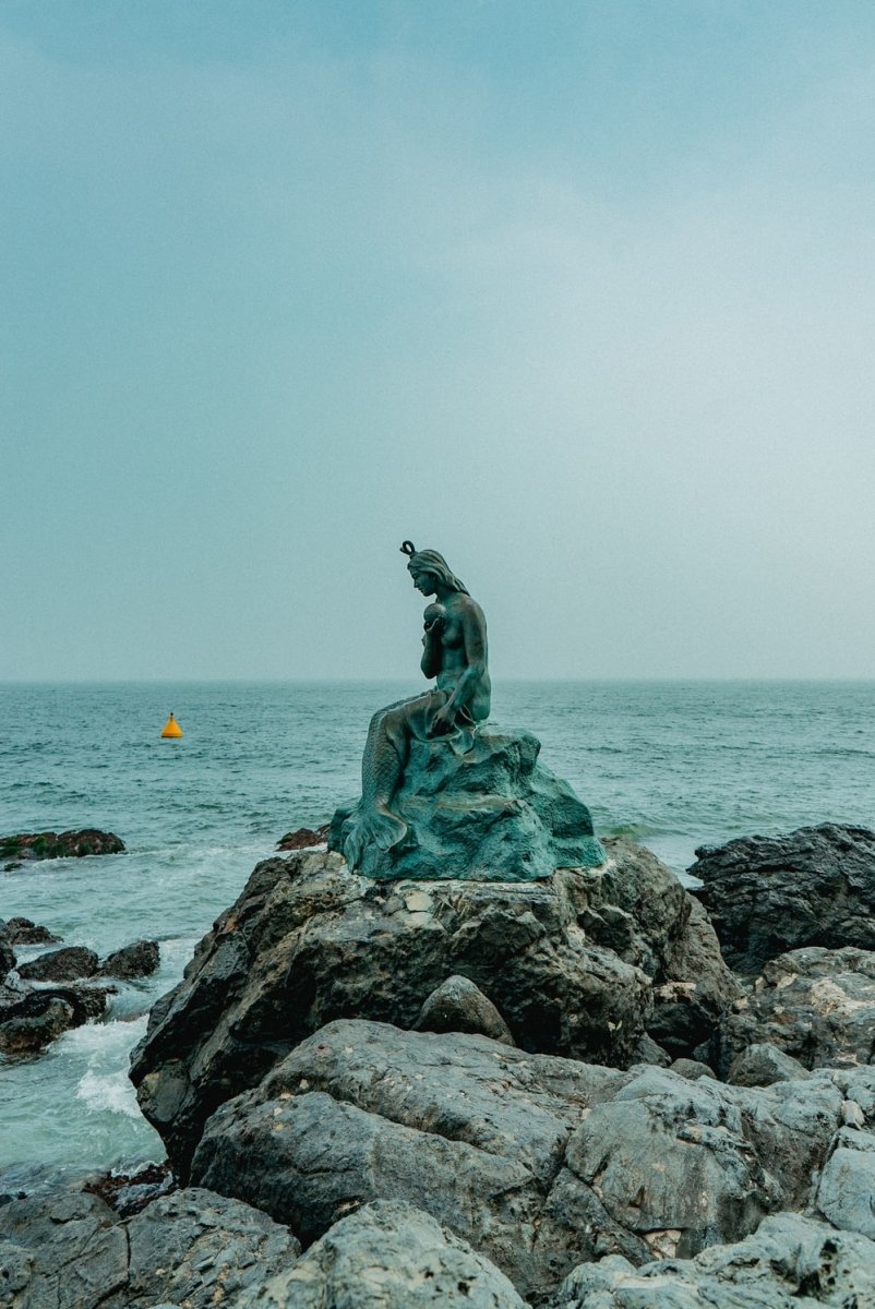 Paint By Numbers | Busan - Statue Of A Woman On A Rock Near The Ocean - Custom Paint By Numbers