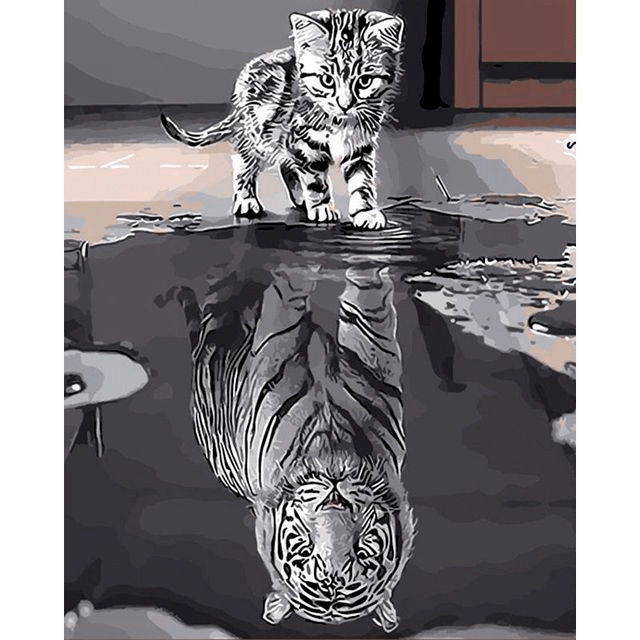Paint By Numbers | B&W Little Kitten Big Reflection - Custom Paint By Numbers