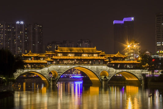 Paint By Numbers | Chengdu - Photography Of Building And Bridge During Nighttime - Custom Paint By Numbers