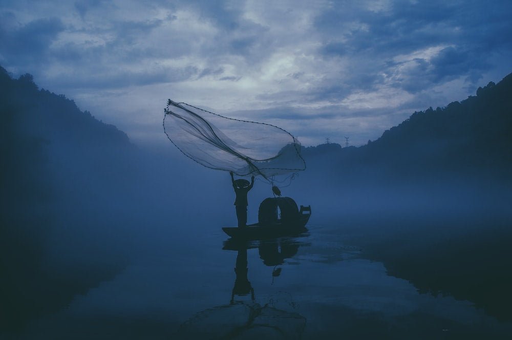 Paint By Numbers | Chenzhou - Person Fishing In A Body Of Water During Nightime - Custom Paint By Numbers