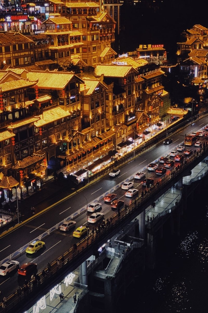 Paint By Numbers | Chongqing - Cars On Road Near Buildings During Night Time - Custom Paint By Numbers