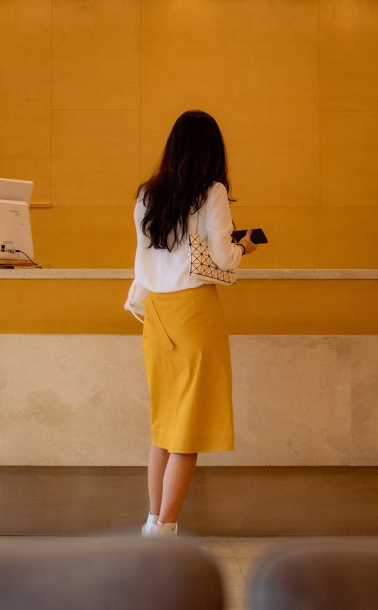 Paint By Numbers | Dalian - Woman Wearing White Long-Sleeved Shirt And Yellow Skirt - Custom Paint By Numbers