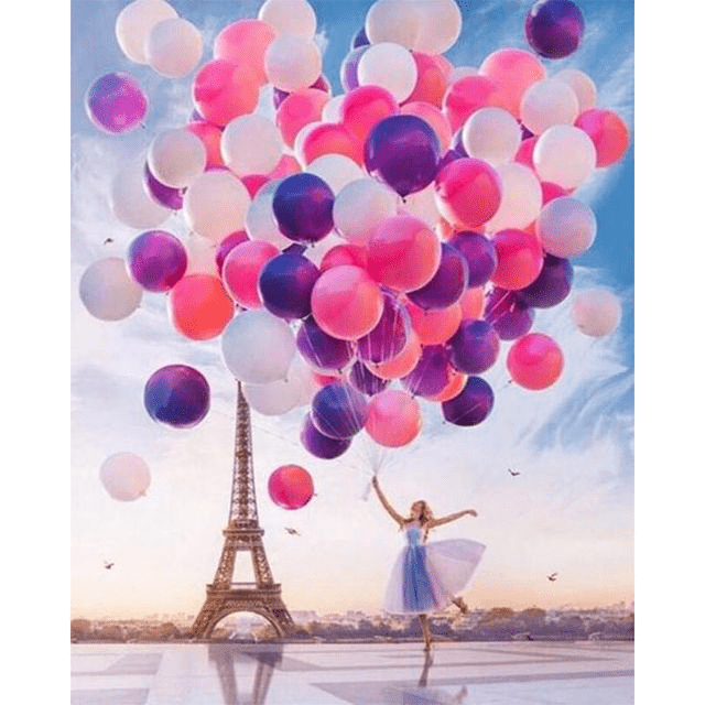 Paint By Numbers | Dancing Lady with Balloons in Paris - Custom Paint By Numbers