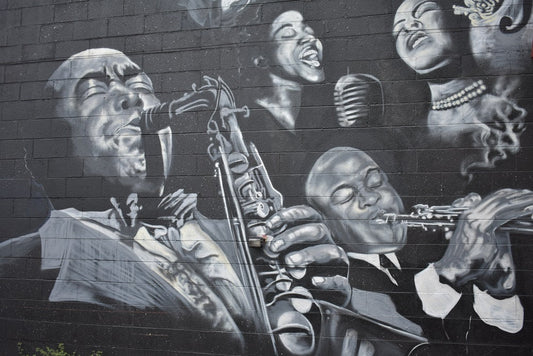 Paint By Numbers | Detroit - Grayscale Photo Of Men Playing Musical Instruments - Custom Paint By Numbers