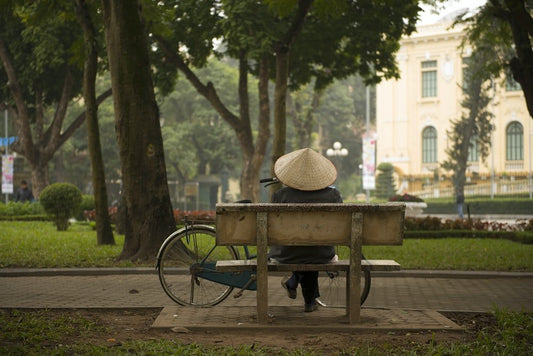 Paint By Numbers | Hanoi - Person Sitting On Bench In Front Of Commuter Bike - Custom Paint By Numbers