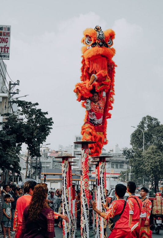 Paint By Numbers | Ho Chi Minh City - People Walking On Street With Red Dragon Statue During Daytime - Custom Paint By Numbers