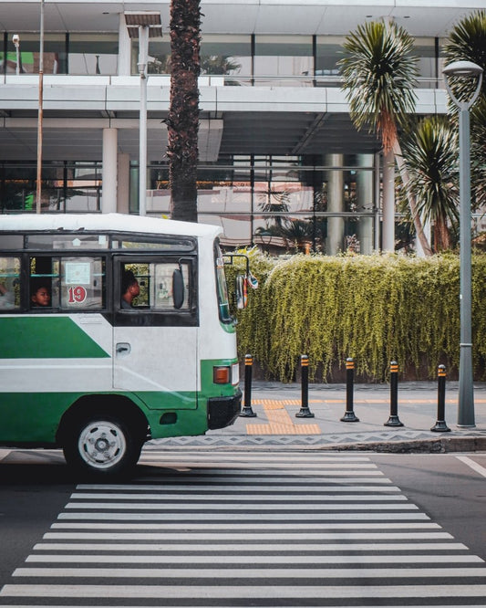 Paint By Numbers | Jakarta - Green And White Volkswagen T-2 Van On Road During Daytime - Custom Paint By Numbers