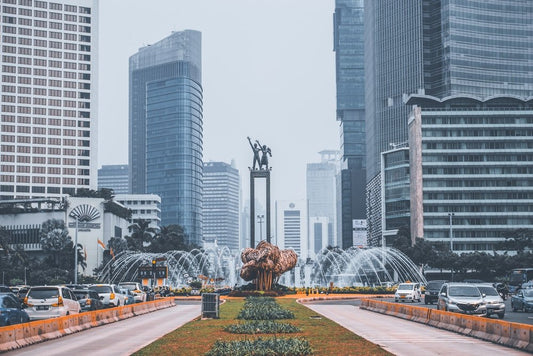 Paint By Numbers | Jakarta - Park With Fountain Near Buildings - Custom Paint By Numbers
