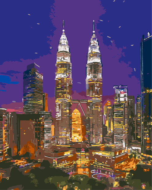 Paint By Numbers | Kuala Lumpur - City Buildings During Night Time - Custom Paint By Numbers