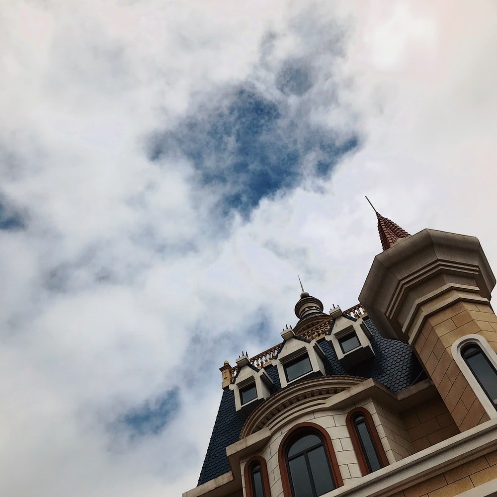 Paint By Numbers | Kunming - Low-Angle Photo Of Mansion Under Heavy Clouds - Custom Paint By Numbers