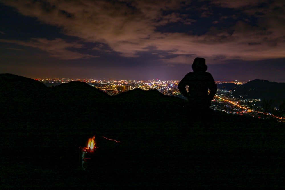 Paint By Numbers | Kunming - Silhouette Of Person Standing On Mountain Top During Nighttime - Custom Paint By Numbers