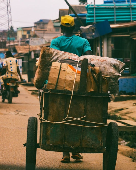 Paint By Numbers | Lagos - Person Pulling Brown Wooden Cart - Custom Paint By Numbers