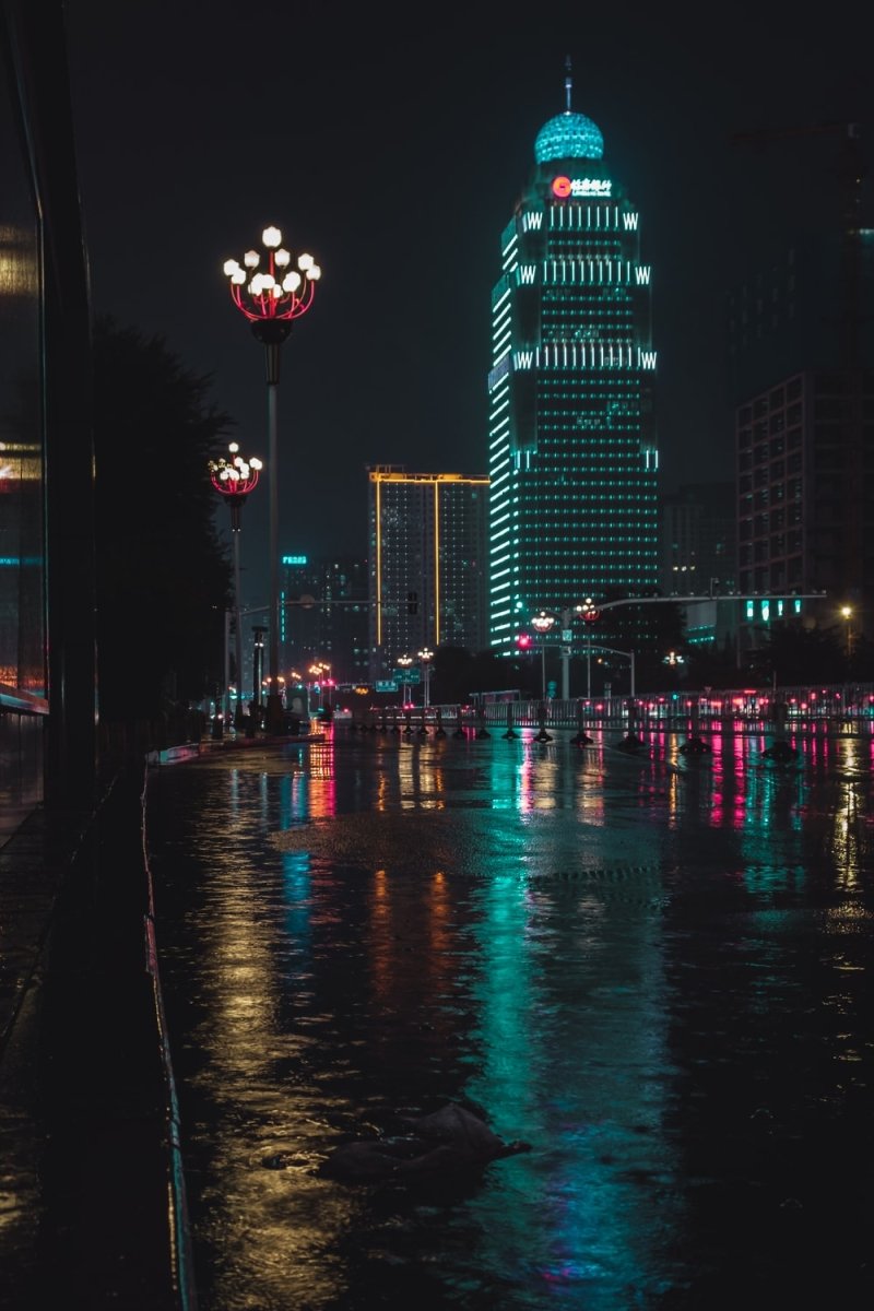 Paint By Numbers | Linyi - City Street During Rainy Nighttime - Custom Paint By Numbers