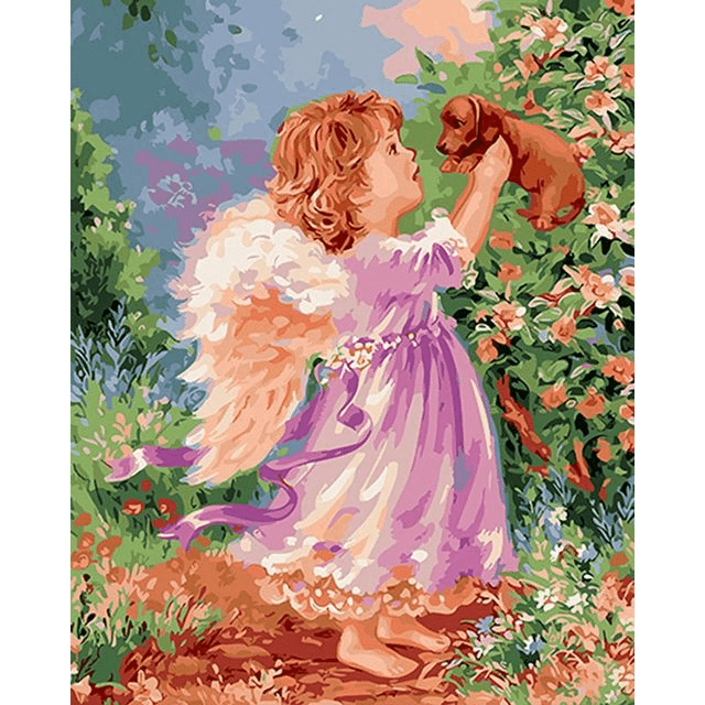 Paint By Numbers | Little Angel and Puppy - Custom Paint By Numbers