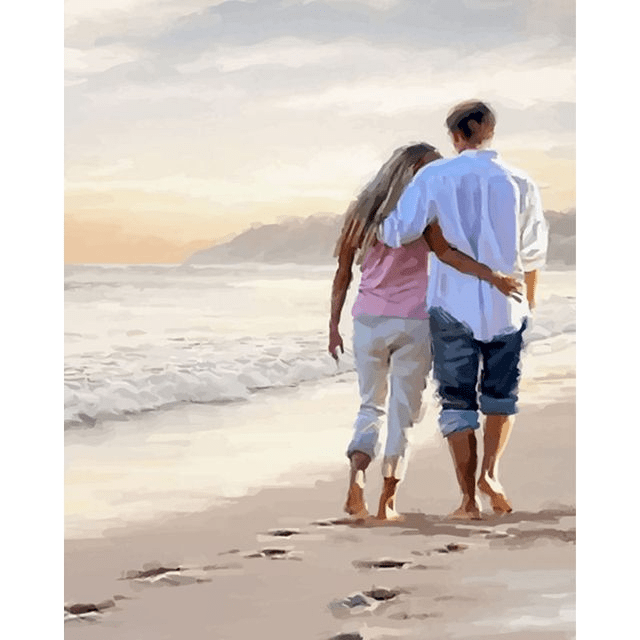 Paint By Numbers | Lovers Walking in The Seashore - Custom Paint By Numbers