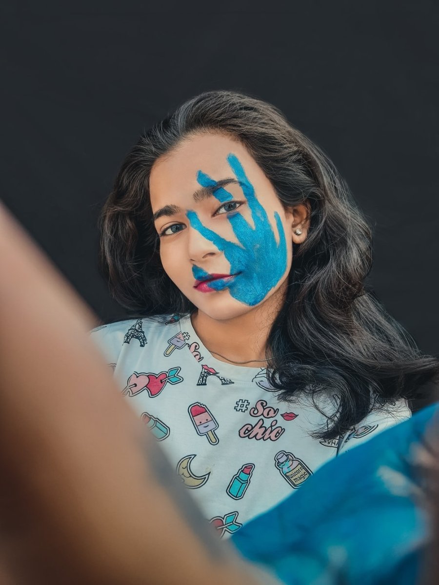 Paint By Numbers | Lucknow - Woman With Blue Face Paint - Custom Paint By Numbers