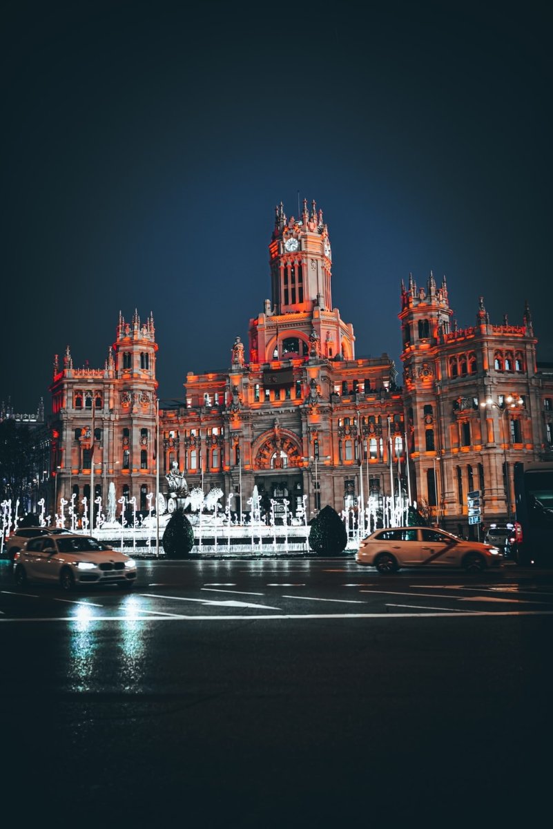Paint By Numbers | Madrid - Brown Building During Nighttime - Custom Paint By Numbers