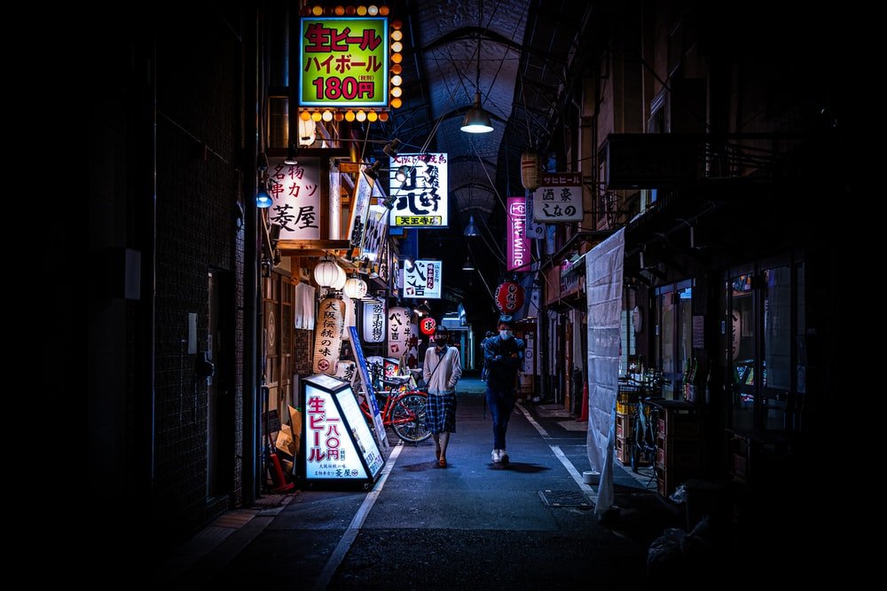 Paint By Numbers | Ōsaka - Man In Black Jacket Walking On Sidewalk During Nighttime - Custom Paint By Numbers