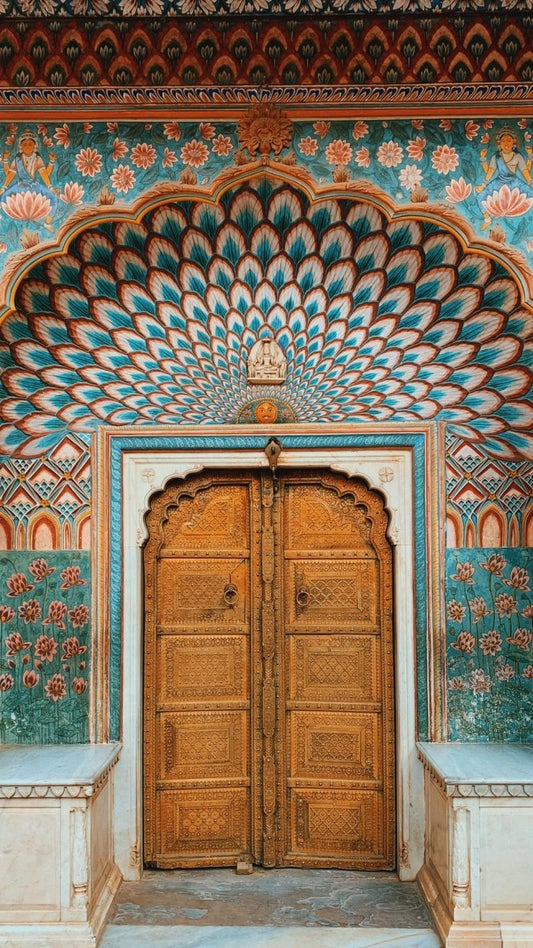 Paint By Numbers | Peacock - Blue And Brown Wooden Door - Custom Paint By Numbers