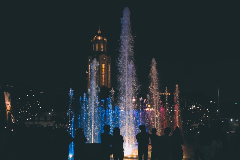 Paint By Numbers | People Standing Near Water Fountain During Night Time - Custom Paint By Numbers