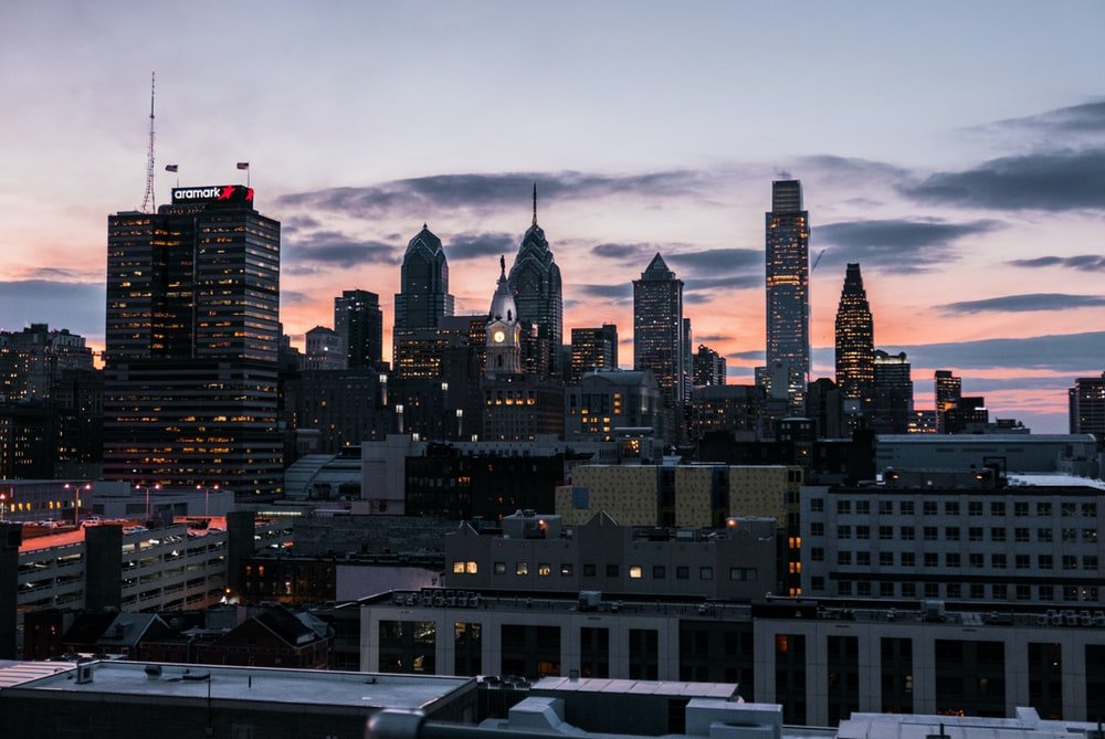 Paint By Numbers | Philadelphia - Lighted Buildings At Golden Hour - Custom Paint By Numbers
