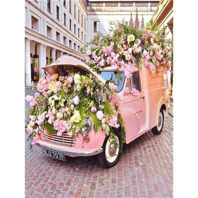 Paint By Numbers | Pink Car Full of Flowers - Custom Paint By Numbers