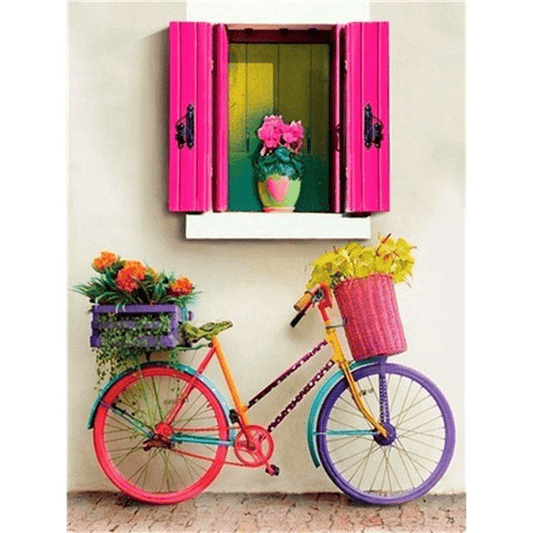 Paint By Numbers | Pink Window and Bicycle - Custom Paint By Numbers