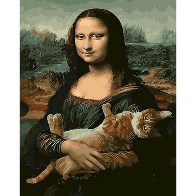 Paint By Numbers | Portrait of Monalisa with Cat - Custom Paint By Numbers