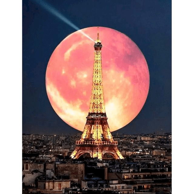 Paint By Numbers | Rare Moon in Eiffel Tower - Custom Paint By Numbers